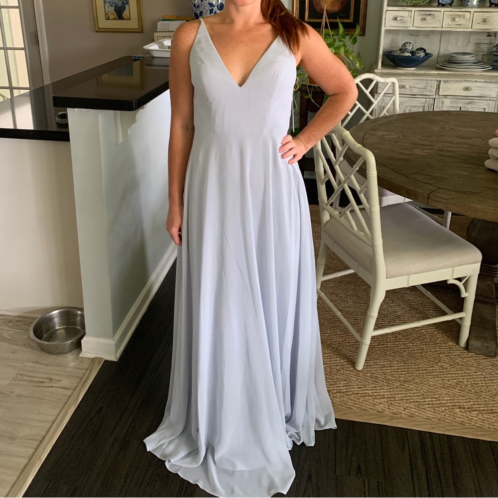 Jenny Yoo Elegant V-Neck Maxi Dress in Soft Blue